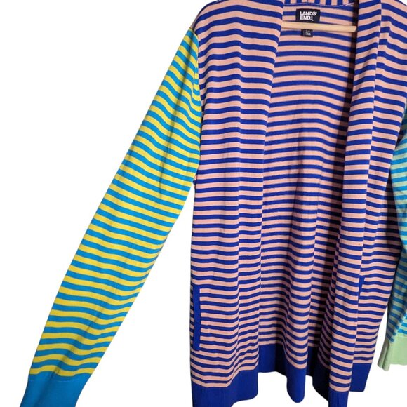 Lands' End Womens Whimsy Multicolor Striped Open Front Cardigan Sweater Large - Picture 3 of 6